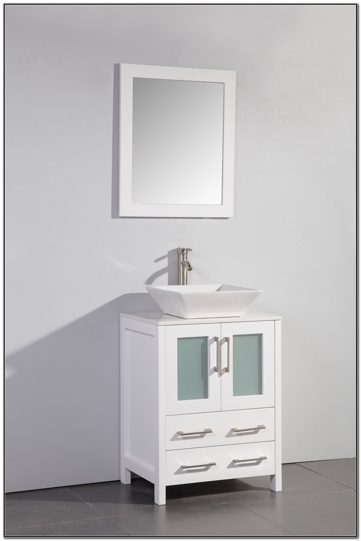 White Bathroom Vanity With Vessel Sink