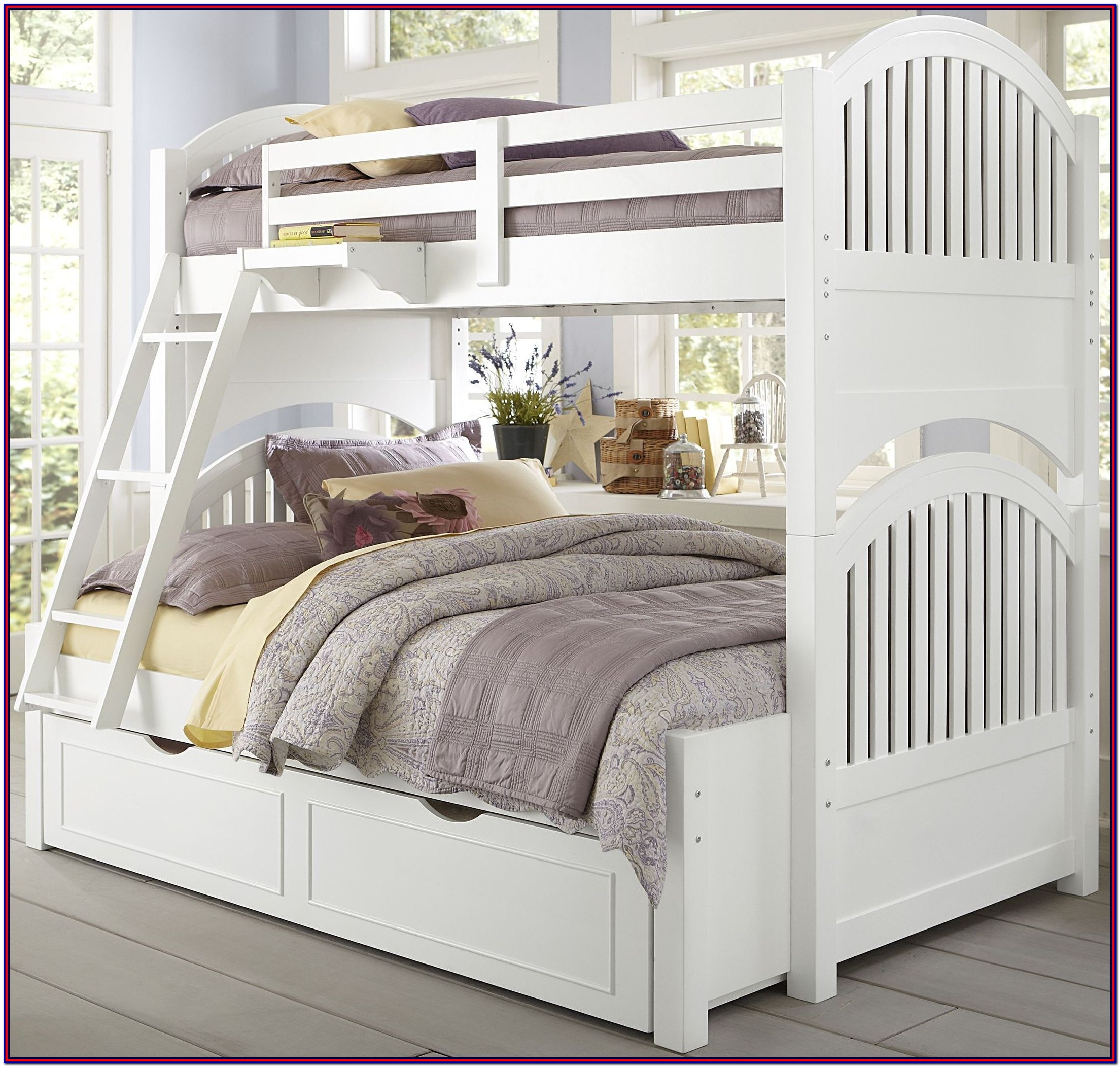 White Bunk Bed Twin Over Full With Trundle Bedroom Home
