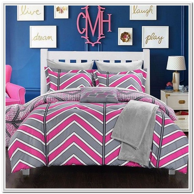 Pink And Grey Chevron Twin Bedding